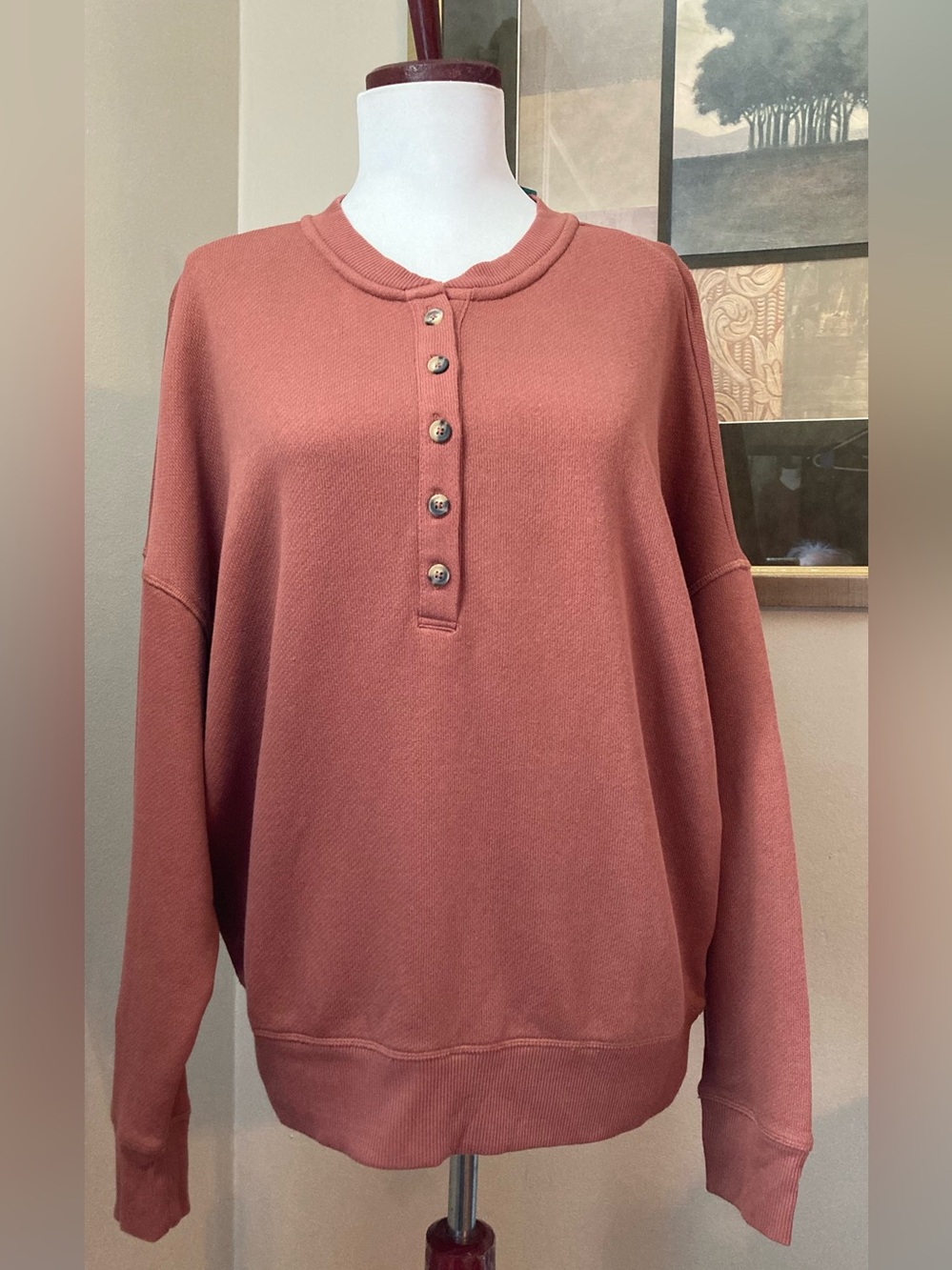 NWT MAURICES Henley Style Sweatshirt Unique Rose Brown Oversized Size Medium